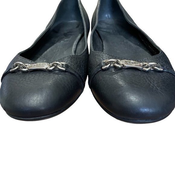 Gucci Black Leather Flats with Silver Tone Logo Plate Size 37.5 - Picture 5 of 12